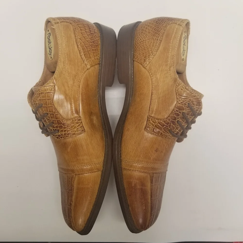 Antonio Cerrelli Elite 6436 Mens Size 8.5 Tan Faux Leather Croc Print Oxford